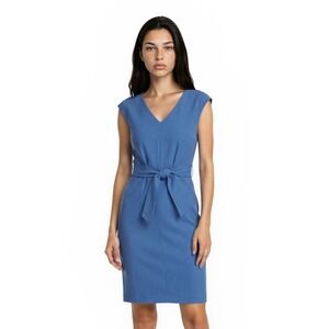 Closet London Women Size 10 Blue V‎ Neck Cap Sleeve Tie Waist Sheath Dress